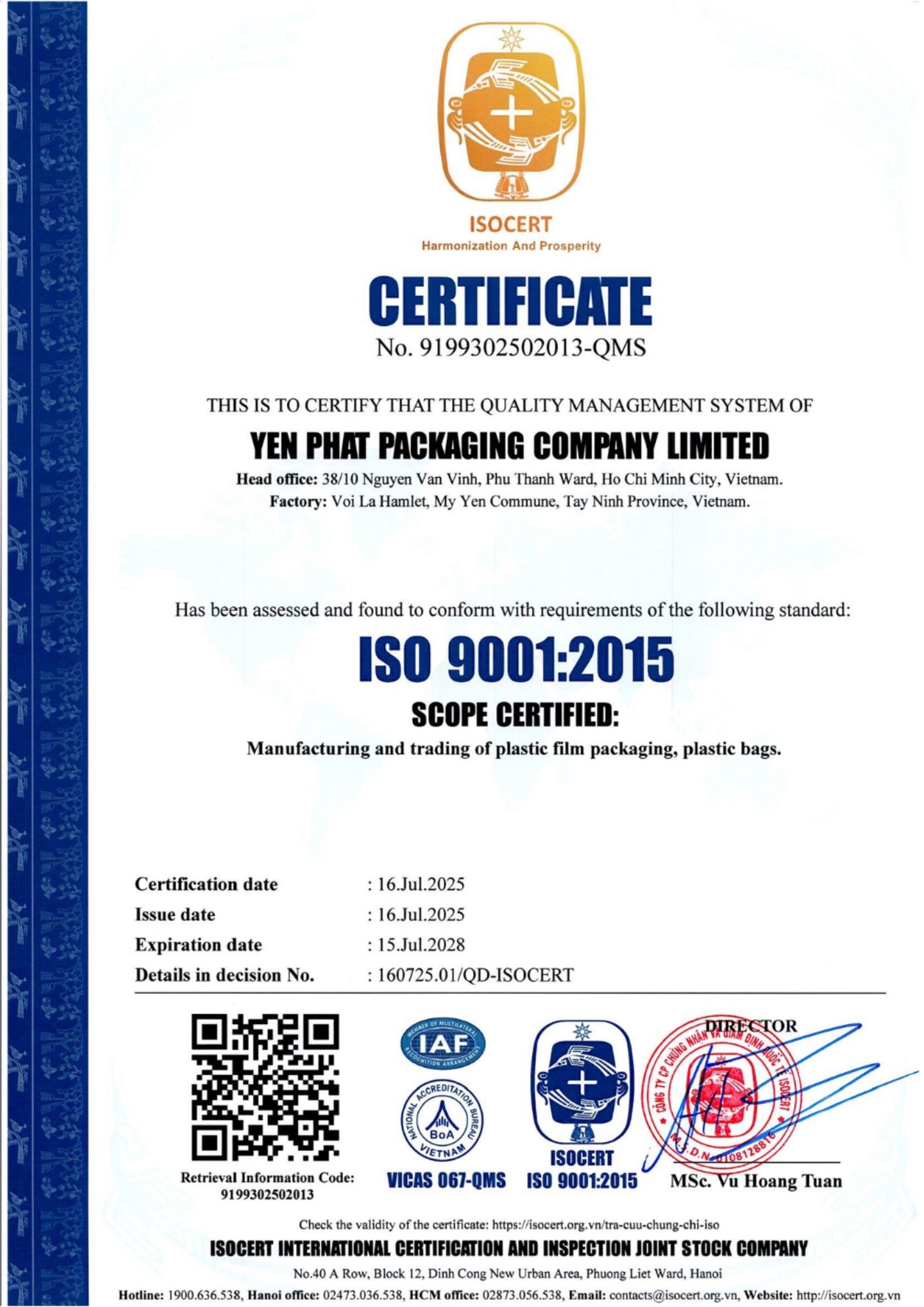 ISO 9001:2015 Quality Management System Certification