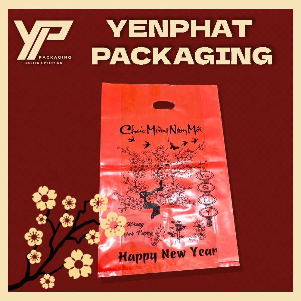 Túi chúc mừng năm mới nền đỏ mực đen