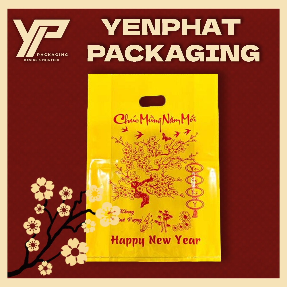Túi chúc mừng năm mới nền vàng chữ đỏ