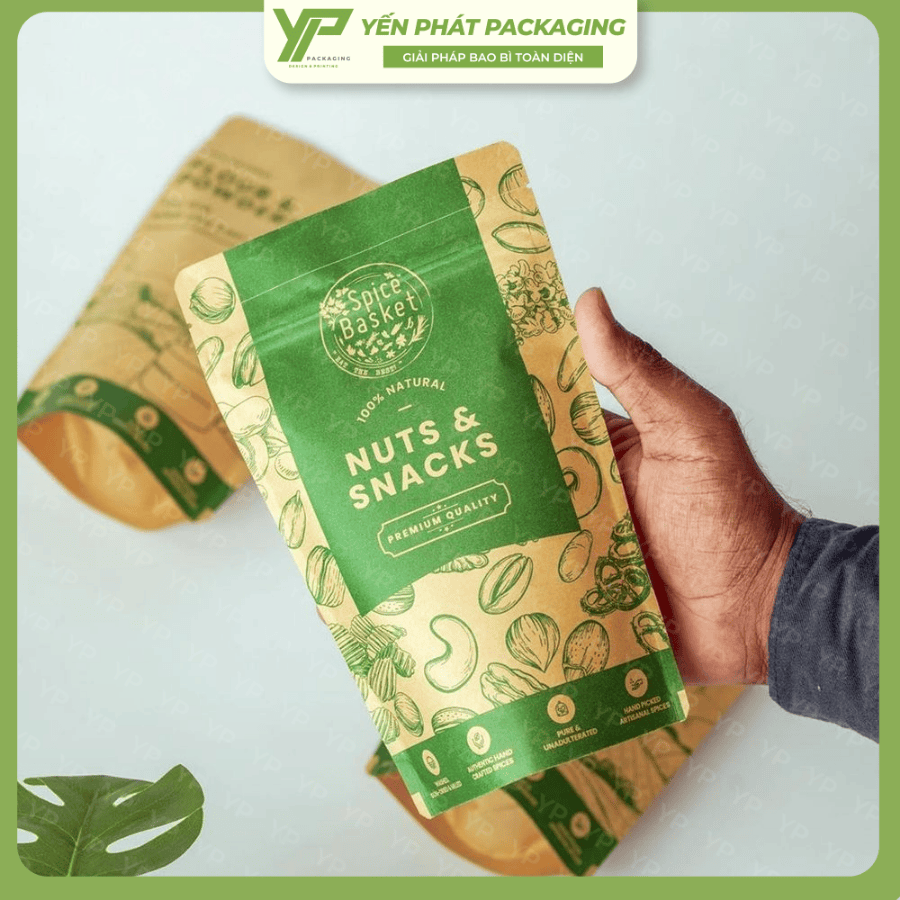 Túi zip đáy đứng chất liệu giấy kraft kết hợp in lụa