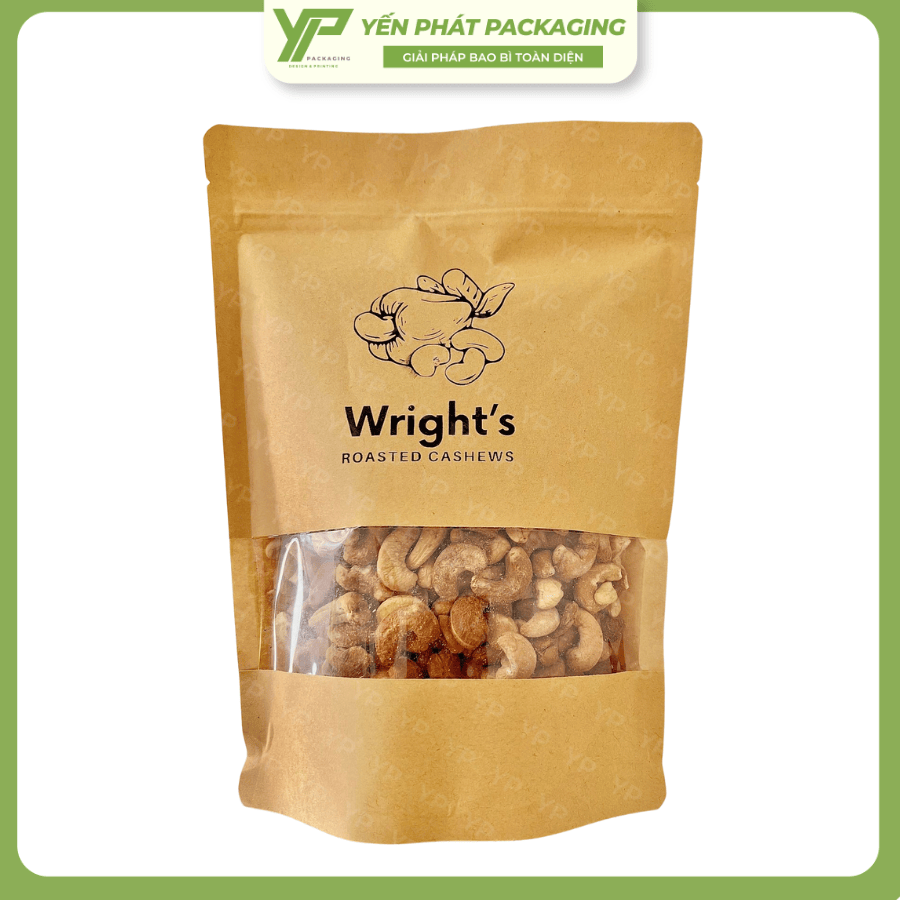 Túi zip kraft đáy đứng cửa sổ có in lụa