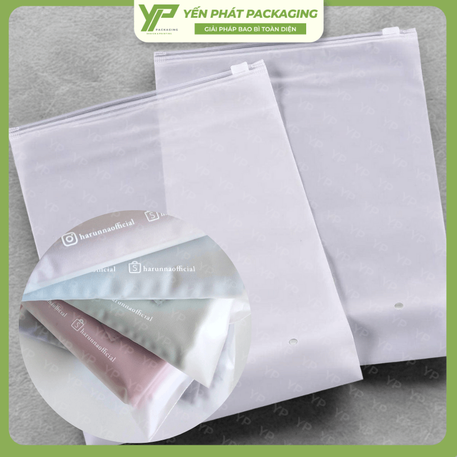 Túi zip lụa mờ in lụa