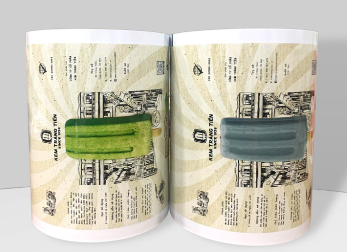 Một mẫu bao bì màng cuộn tự động cho sản phẩm Kem Tràng Tiền