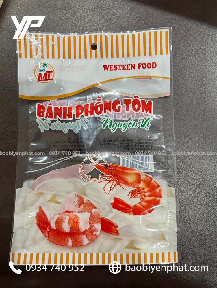 Bao bì bánh phồng tôm được làm bằng túi ép 3 biên