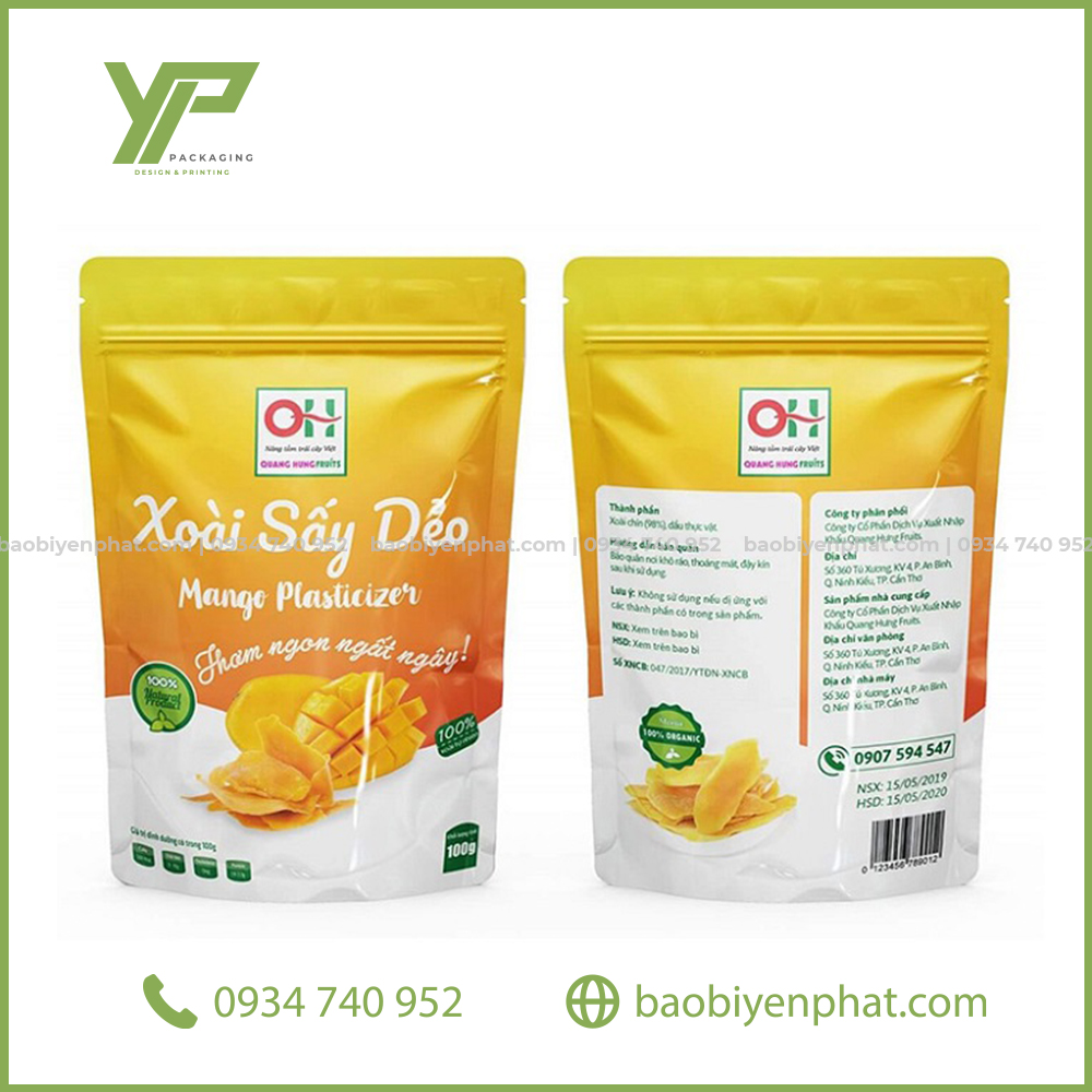 Mẫu túi zip màng ghép in thương hiệu riêng cho sản phẩm xoày sấy dẻo