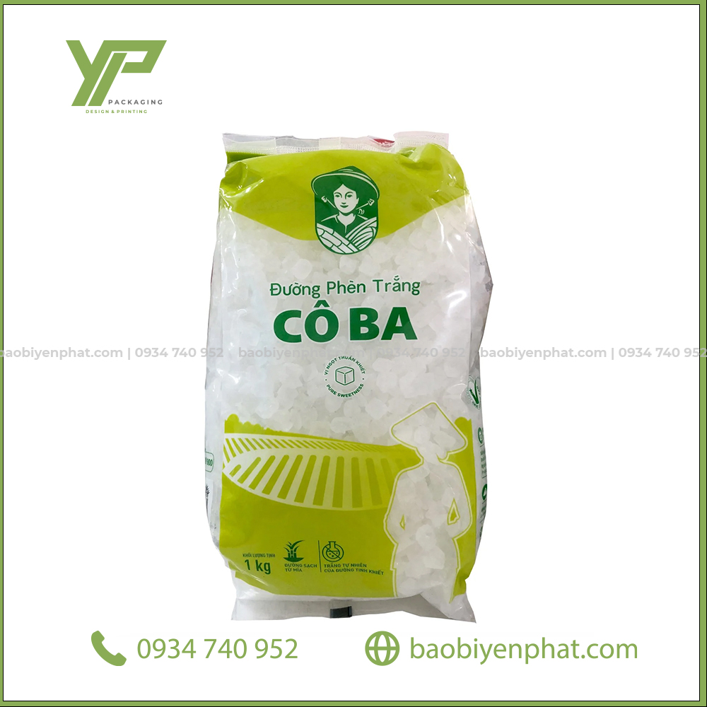 Bao bì đường phèn Cô Ba được làm từ túi 4 cạnh xếp hông in màng ghép cao cấp
