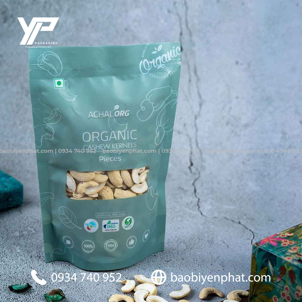 Bao bì hạt điều bằng túi zip cửa sổ in màng ghép với thiết kế riêng