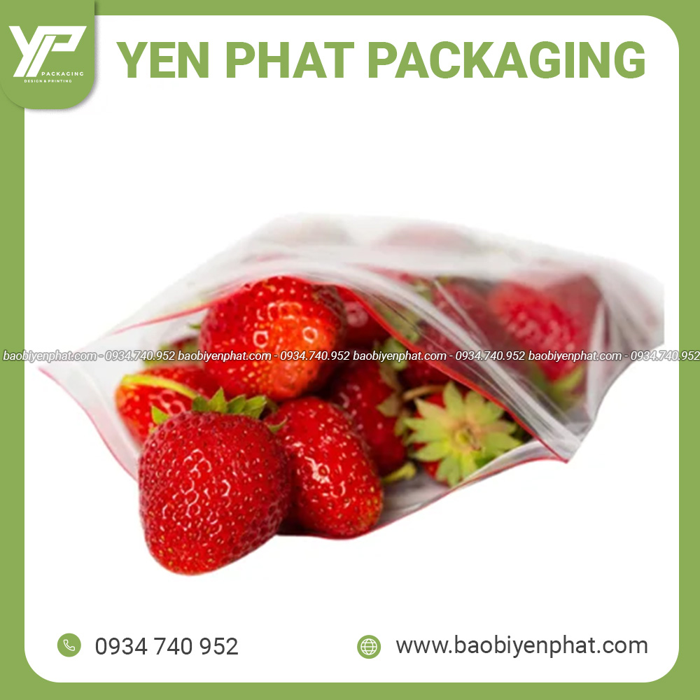 Túi zip chỉ đỏ đựng dâu tây