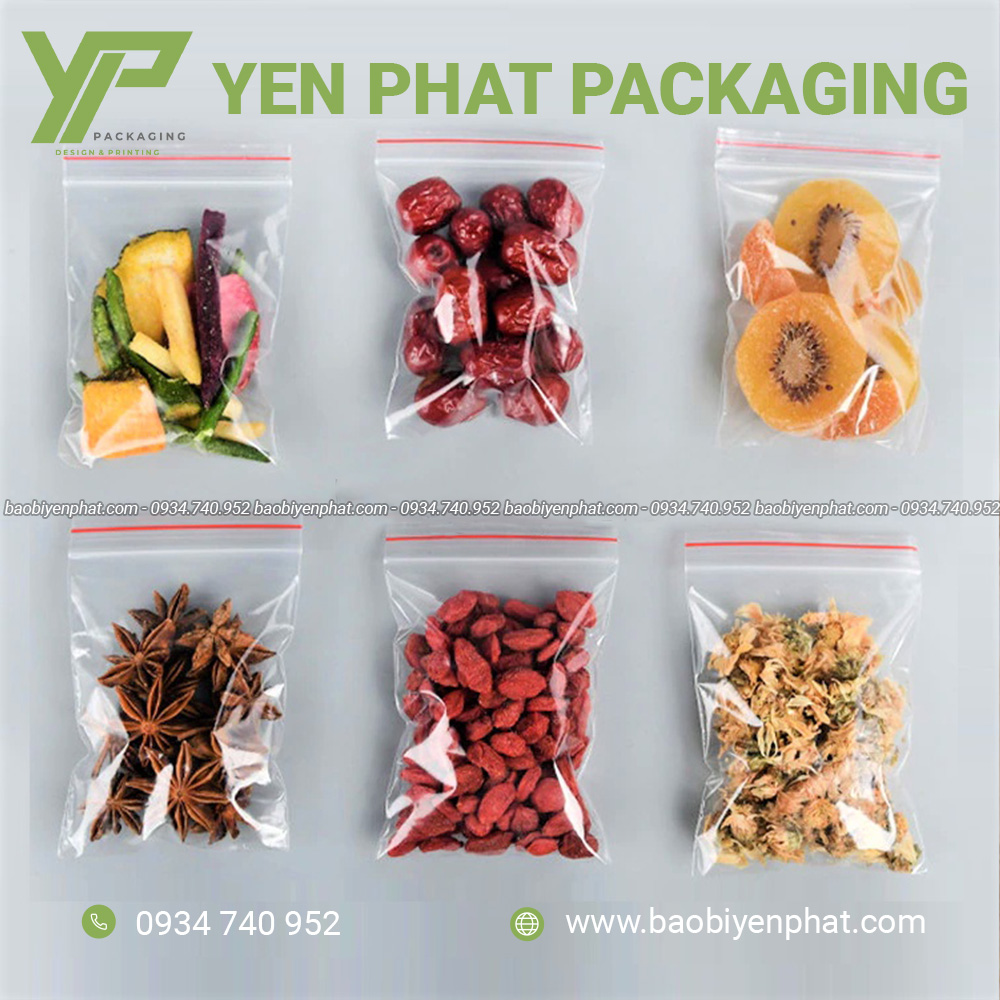 Túi zip chỉ đỏ đựng trái cây sấy
