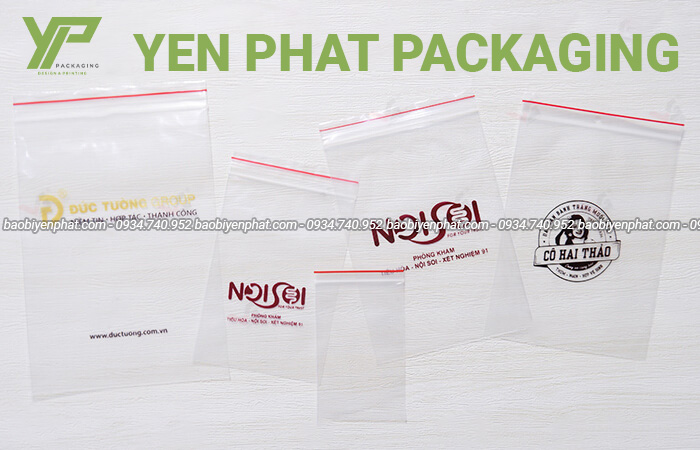 Túi zip chỉ đỏ in logo thương hiệu