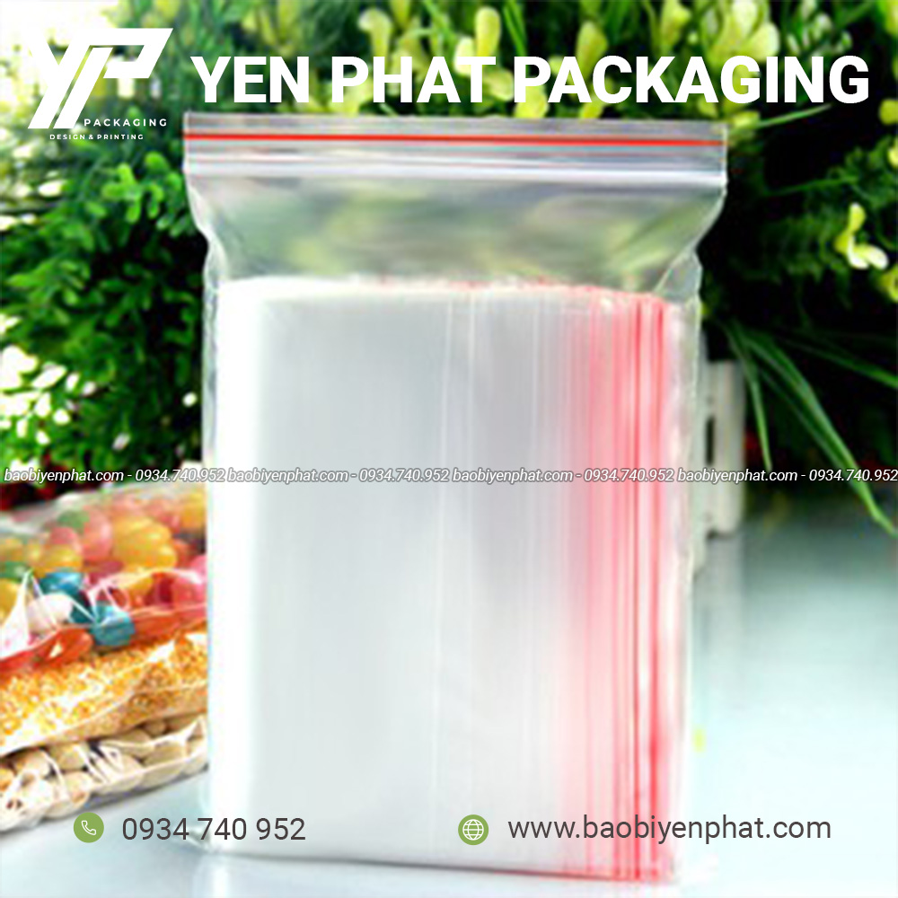 Túi zip chỉ đỏ trong suốt